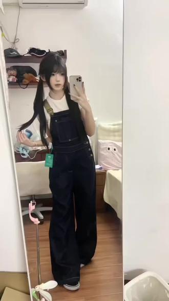 BRN美式复古牛仔背带裤女春季2025年新款慵懒宽松显瘦拖地连体裤#背带裤