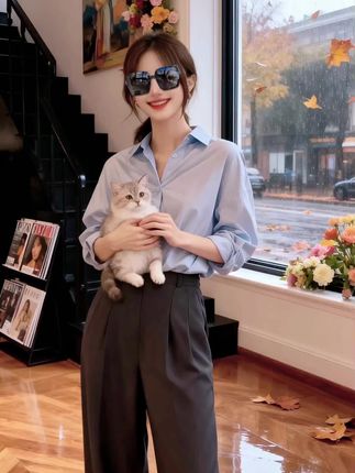 小众炸街高级感女装蓝色基础衬衫女款外穿长袖休闲百搭衬衣高品质#高级感穿搭 #衬衫 #时尚潮流穿搭 #白搭上衣 #面料柔软舒适