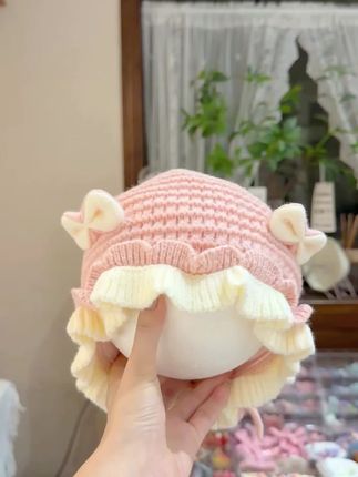甜美蝴蝶结公主风针织护耳帽。 #萌宝穿搭 #宝宝帽子 #婴儿帽子 #宝宝护耳帽 #婴儿针织帽