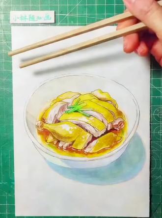 饿了吗?饿了就跟我一起学画一道美食吧!今天教你画白切鸡~画完就能开吃哦#零基础学画画 #治愈系绘画 #每天学一幅画 #绘画教学 #跟着抖音学画画