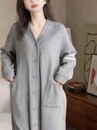 简约风睡袍女士春秋季长袖睡衣情懒风睡裙大码长 款浴袍秋冬家居服