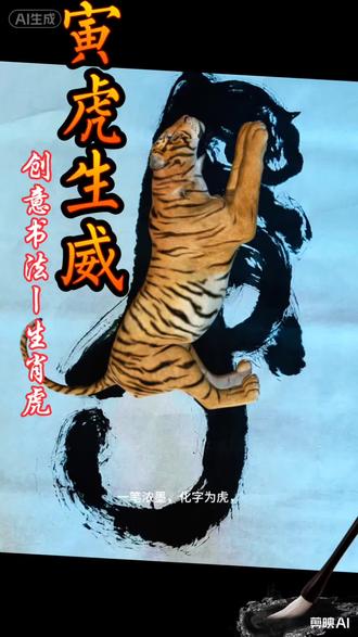 #虎虎生财交好运 #创作者中心 #创作灵感#寅 虎生威(创意书法一生肖虎)祝虎友们平安幸福#寅虎转运@抖音小助手