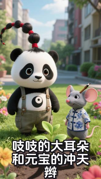 《天眼熊猫》第184集:种子的秘密
清晨阳光洒满社区小花园,翠绿竹笋破土而出,笋尖顶着映有太极的露珠,恰好从天眼熊猫元宝肚皮的太极图中心“长”出。元宝穿工装背带裤,正用小铲子松土,将一颗黑种子埋进土里,拍平土壤时哼着:“种瓜得瓜,种豆得豆~种下好奇心,会长出什么嘞?”
一旁石凳上,穿青花瓷短褂的吱吱抱旧书探出头,耳朵别毛笔,推了推不存在的眼镜:“《周易》说‘天地定位,山泽通气’,这位置不对,得种东南巽位聚风生木!”元宝挠挠红头绳的冲天辫:“你总想着算结果,忘了做的过程。”
吱吱合上印着《万物生长观察笔记》的书,较真道:“这是格物!《大学》说‘致知在格物’,先研规律再行动!”元宝浇水时溅出彩虹,反问:“那你格了这么久,知道这颗种子要多少水吗?”吱吱翻书要起卦,元宝却伸手试了土壤湿度,捧土温和道:“土壤自己会说话,太干结块太湿粘手。格物不是用八卦隔着物看,是用手摸、用眼看、用心贴上去。”
元宝肚皮的太极图随呼吸起伏,阴鱼缓缓旋转:“这太极不是画的是长的,阴中有阳、阳中有阴,万物皆有感应。你摸土,土也感知你的温度;你盼种子,种子也懂你的期待。”吱吱若有所思,伸手轻触土壤,惊讶道:“真的暖暖的。”
“这就对了!”元宝笑眼弯弯,“‘格’不是隔离,是来格,是走近和万物打招呼。这颗种子不知是玫瑰还是竹子,但它知道要扎根生长。我们也不知未来如何,但知道此刻该浇水、该晒太阳。”
【蒙太奇】吱吱放下书本,每日蹲守花圃观察;小苗破土展叶,吱吱用毛笔在叶上画小八卦,叶子轻摇回应;元宝躺旁,肚皮太极与小苗遥遥呼应。
吱吱画外音带着笑意:“元宝,我懂了,致知不是知道答案,是知道怎么相处。”元宝慵懒应声:“是啊,和种子、土壤、明天的自己相处,就是生活的格物致知。”
小苗长出第三片叶,元宝的冲天辫和吱吱的大耳朵并肩,影子落在幼苗上,拼成一个“知”字。元宝轻声逗趣:“万物皆可格,格着格着就‘吱’道啦~”吱吱笑喊:“是‘知’道,不是我的‘吱’!”
画面渐暗,水墨字幕浮现:【格物不在书卷里—致知只在手心上】