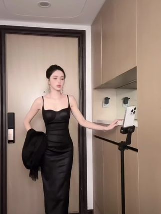 运补6-8r 气质高级感女装连衣裙御姐吊带收腰褶皱内搭小黑裙子#爱了爱了 #好身材好气质 #御姐风 #完美搭配