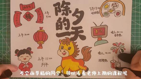 2026马年春节习俗手抄报,除夕的一天,绘画教程,小学生手抄报。#除夕的一天手抄报 #除夕的一天绘画 #春节习俗手抄报 #春节习俗绘画 #马年绘画