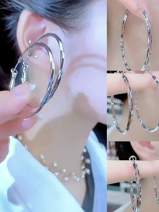 钛钢耳饰 圈圈耳环菱纹光面耳圈2024年新款不掉色欧美风夸张耳饰#耳钉 #耳饰 #耳圈