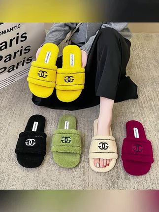 轻奢早秋字母刺绣毛毛拖鞋女外穿2025年新款韩版舒适百搭一字棉拖#上脚舒适 #防滑耐磨 #毛毛拖鞋 #一字拖 #舒适