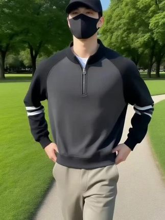 马克华菲春秋立领半拉链撞色插肩卫衣男士2025新款休闲打底衫上衣#时尚#男装#英俊