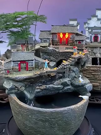 双层流水 中国风流水摆件    造景鱼缸   怀旧田园植物盆栽懒人亮灯#流水摆件 #山水盆景 #庭院景观造景 #鱼缸造景 #造景鱼缸