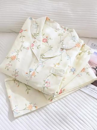纯棉纱布睡衣#女春秋长袖双层纱布睡衣#夏天薄款#加大码家居服两件套#多色可选