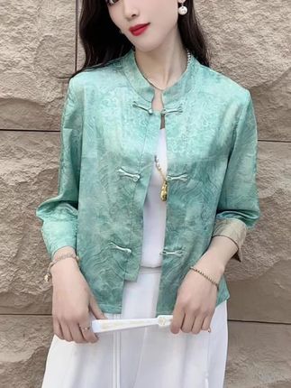 洋气减龄新中式立领短款外套 #女装 九分袖百搭开衫上衣