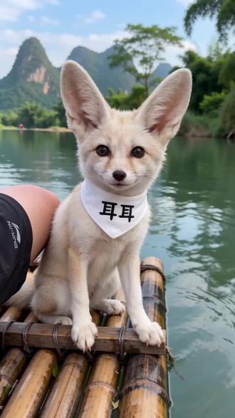 竹筏上的小狐狸,风一吹耳朵都在温柔晃动 #山水治愈旅行 #耳廓狐太温柔了 #耳廓狐耳耳 #上热门