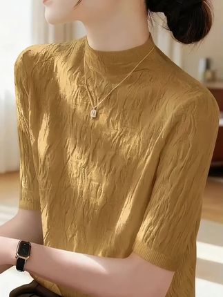 #简约穿搭#半高领纹理中袖打底衫#内搭外穿都好看 #气质穿搭