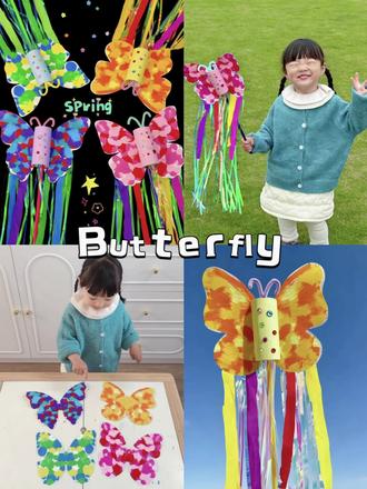 纸巾筒DIY蝴蝶风筝🪁 #亲子手工制作 #晒出你家萌娃做的手工 #风筝#旧物改造 #DIY