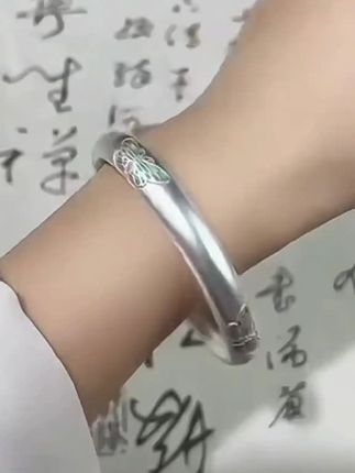 足银手镯 祥云珐琅蝴蝶纯银手镯闭口实心足银999纯银手镯送女友