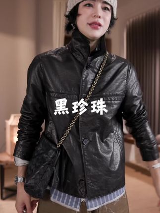 LIXIA【黑珍珠】极简风设计师款牛皮油蜡通勤时髦皮外套#皮外套#高级感穿搭#高级#丽霞服装#皮衣