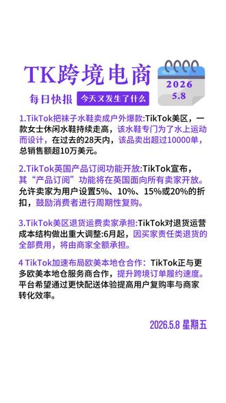 TikTok 每日快报|美区退货新规落地+TikTok 加码欧美本地仓#TikTok每日快报 #TikTok美区爆款 #TikTok英国 #产品订阅功能#TikTok退货新规