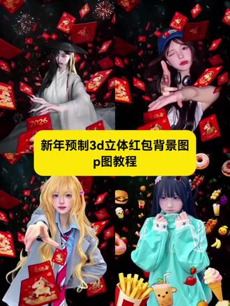 新年预制3d立体红包背景图p图教程来了 红包背景3d立体环绕live照教程来啦#醒图 #醒图创作者 #裸眼3d #3d立体照 #顺风顺水顺财神 空间照片裸眼3D 红包满天飞照片