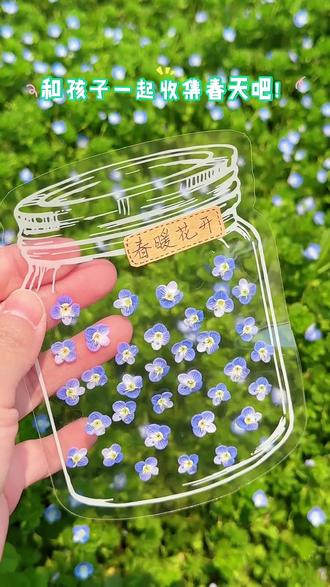 周末带孩子一起去户外寻找春天的美,把大自然的美好放在瓶子里吧#亲子手工 #春天里的浪漫鲜花占一半 #幼儿园手工 #干花书签 #瓶子里的春天