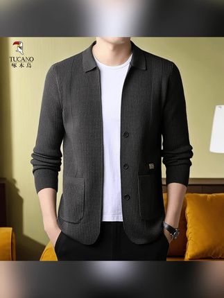 啄木鸟高档男士针织衫开衫2025春秋新款时尚翻领宽松休闲薄款外套#外套#开衫外套#休闲外套#时尚外套#简约外套
