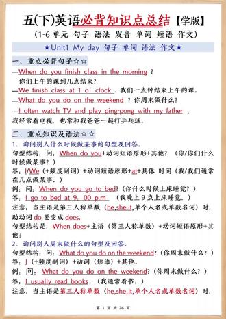 五年级下学期人教PEP英语,全册考点资料整理好了!1-6单元必背句子、语法、短语、作文模板统统涵盖。四会三会词汇分类,语法记忆口诀,优秀范文等等。吃透这份资料,五下英语轻松学!#五年级英语 #英语学习 #小学英语 #英语知识点 #学习资料分享