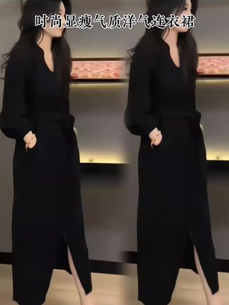 2025春季新款时尚显瘦气质女士网红洋气连衣裙百搭款D7055#春季穿搭 #连衣裙 #连衣裙穿搭