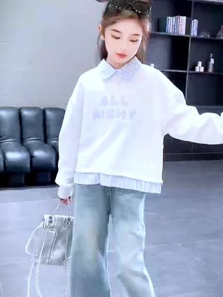 女童秋季时髦卫衣两件套假两件潮衣#高品质童装 #潮酷穿搭 #时尚穿搭 #今日分享 #每天穿搭分享