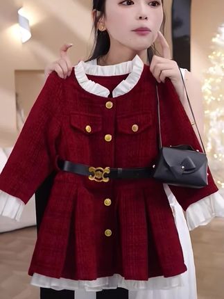 女童秋冬新款外套宝宝加绒保暖洋气气质女孩小香风花边裙#高品质童装 #萌童穿搭 #萌娃穿搭 #母婴好物 #潮童穿搭