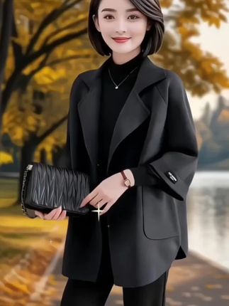 恒源祥妈妈春秋装羊毛呢外套中老年女装2025新款洋气贵夫人大风衣#风衣外套 #羊毛呢大衣 #恒源祥