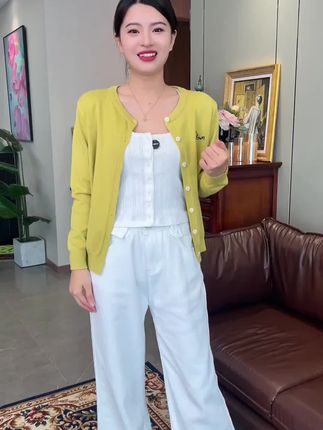花倾慕小猫刺绣针织开衫外套女2025春秋休闲宽松圆领毛衣上衣9986#小猫刺绣针织开衫 #针织开衫外套 #针织开衫外套推荐