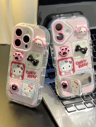 耳机KT猫镜子支架适用苹果16手机壳iPhone15小米14vivoppo华为p70#手机壳