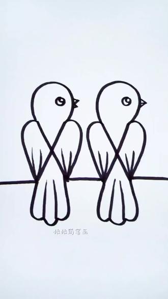 两个❌画小鸟#简笔画画 #绘画 #画画教程 #绘画教程 #搞笑视频有点意思