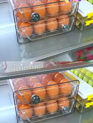 冰箱透明抽屉式鸡蛋收纳盒日式大容量双层分格轻奢鸡蛋盒抽拉家用#收纳盒 #鸡蛋盒抽拉家用 #双层鸡蛋盒