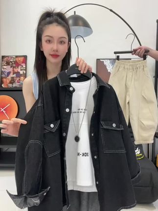 巨洋气的丹宁牛仔衬衫外套!儿子一眼就看上了!上身满满的质感!#潮童穿搭 #男童外套 #男童外套穿搭 #男童外套秋装 #男童衬衣外套