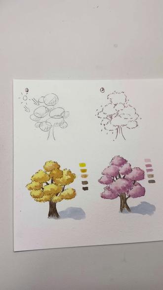 3步画出水彩小树🌲新手也能学会 谁懂啊!3步就能画出四季感水彩小树🌲
新手也能轻松拿捏,手残党友好~
✅ 第1步:用大小不一的圆形来画树叶的形状,位置排序注意错落有致
✅ 第2步:用钢笔勾线,树叶概括成数字3
✅ 第3步:选对应季节的颜色,从浅到深叠色,最后加上阴影就完成啦
春天嫩绿、秋天暖黄、樱花粉都超温柔
画在手帐、贺卡里都好好看!
静下心来画画真的太治愈了~#绘画过程分享 #拥抱春天主题画 #春天的色彩 #水彩教程 #水彩画