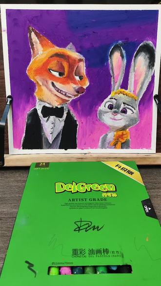 越画越上头的尼克和朱迪#手绘 #疯狂动物城2 #尼克和朱迪 #油画棒教程