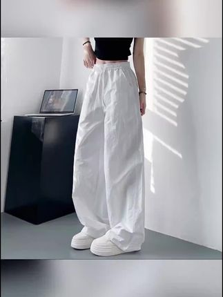 白色不透速干裤女夏季轻薄显瘦遮肉阔腿裤胖mm高腰褶皱运动工装裤#面料柔软舒适 #无限回购的宝藏单品 #工装裤 #遮肉显瘦遮肉减龄 #好看的衣服都在这里