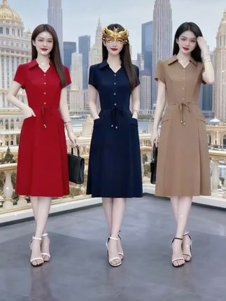 即梦Al制作#轻熟风衬衫收腰系带裙子P0L0领显瘦连衣裙@巨量算数 @抖加小帮手