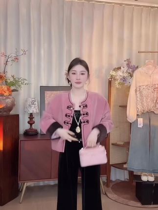 【现货运费险】周粥花好月圆秋季新款新中式乔琪绒盘扣外套+裤子#新中式国风 #秋季新款 #国风穿搭