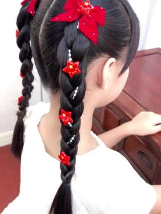 十一国庆红色喜庆蝴蝶结编发发链#发带#女孩发卡#头饰#儿童发饰
