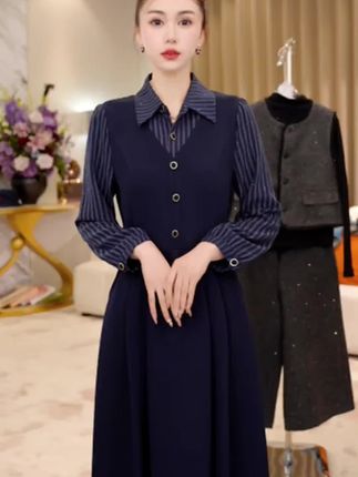 假两件连衣裙时尚女士2025年春秋冬新款高:/ 端气质长袖裙子#假两件连衣裙 #连衣裙 #气质连衣裙 #长袖裙子 #穿出高级感