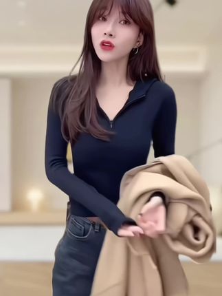 加绒拉链修身百搭连帽卫衣2025《美式街头》T恤女秋冬打底衫内搭#时尚气质穿搭 #连帽卫衣 #打底衫 #我要上热门 #抖音热门