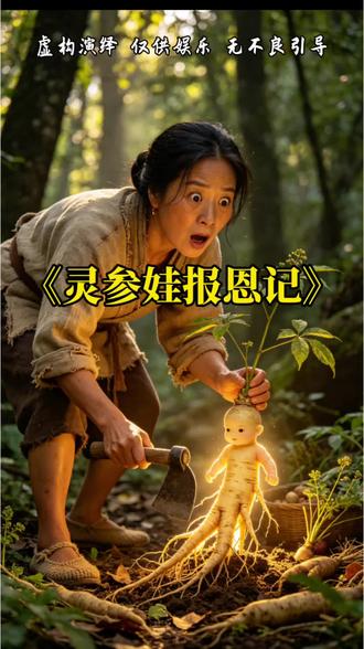 #民间故事#《灵参娃报恩记》#绝美年轻寡妇深山挖菜,一锄头挖出人形男娃灵参。灵参化童报恩