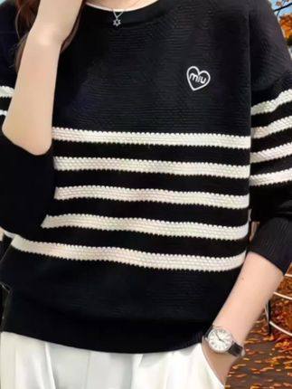 100-200斤大码女装爱心刺绣宽松显瘦圆领针织打底衫女#女装穿搭 #针织衫 #打底衫 #新款 #减龄穿搭