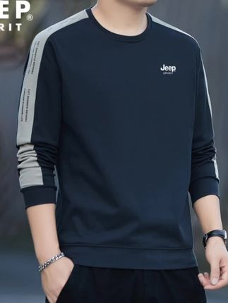 JEEP吉普卫衣男圆领春秋季新款棉长袖t恤宽松休闲运动打底衫上衣