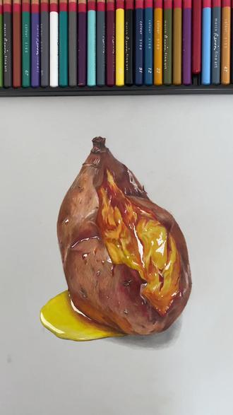 太有质感了!马克笔叠彩铅绘画——烤红薯🍠#绘画过程 #写实彩铅 #马克笔绘画 #美术老师 #绘画教学