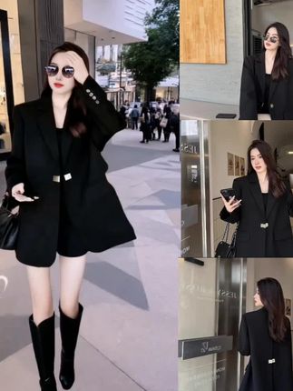 黑色韩版休闲西装外套女大码新款秋装外套女气质高级感炸街小西服#爆款热卖中