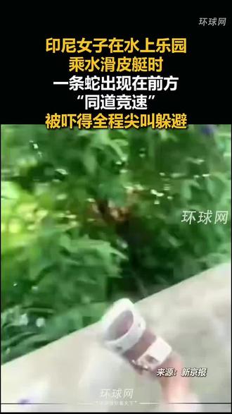 印尼女子在水上乐园乘水滑皮艇时一条蛇出现在前方“同道竞速”,被吓得全程尖叫躲避