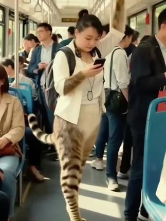 公交车上的猫身美女