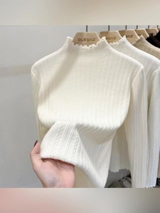 半高领木耳边打底针织衫女毛衣纯色秋冬小众内搭别致修身毛衣内搭#秋冬新款#针织毛衣#半高领打底衫#多色可选
